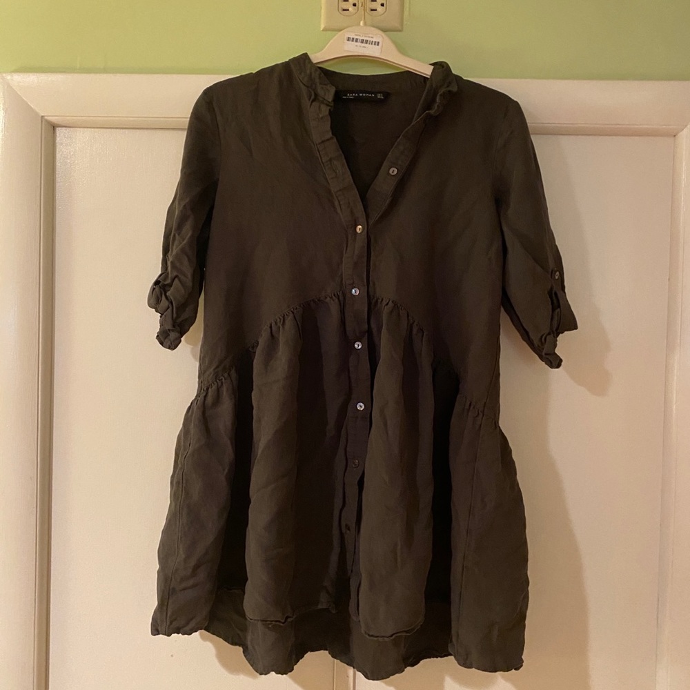 Zara Women A Line Army green dress